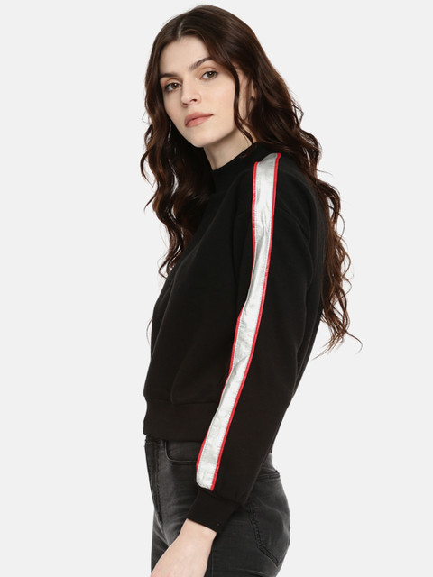 

FOREVER 21 Women Black Solid Sweatshirt