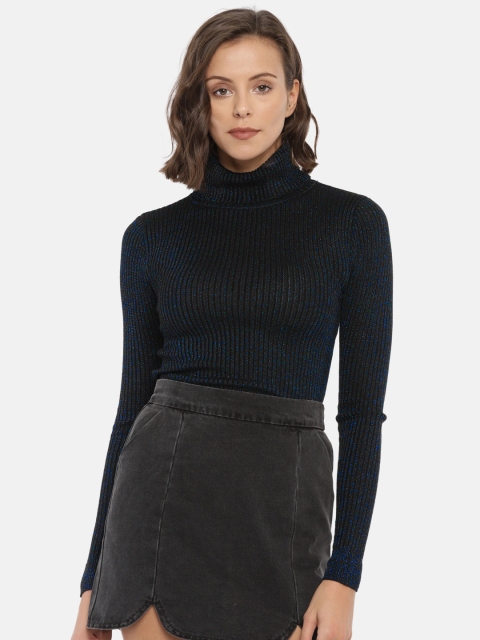 

FOREVER 21 Women Black & Blue Solid Pullover