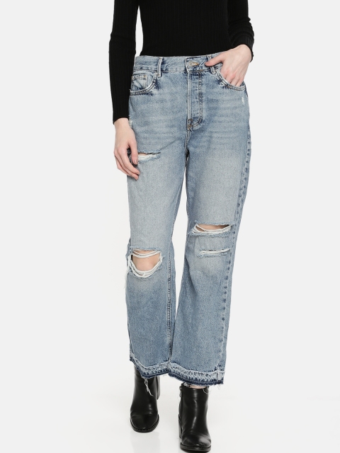 

FOREVER 21 Women Blue Regular Fit High-Rise Slash Knee Jeans