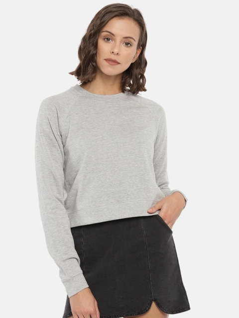 

FOREVER 21 Women Grey Melange Solid Sweatshirt