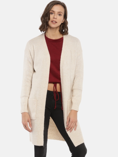 

FOREVER 21 Women Beige Solid Front-Open