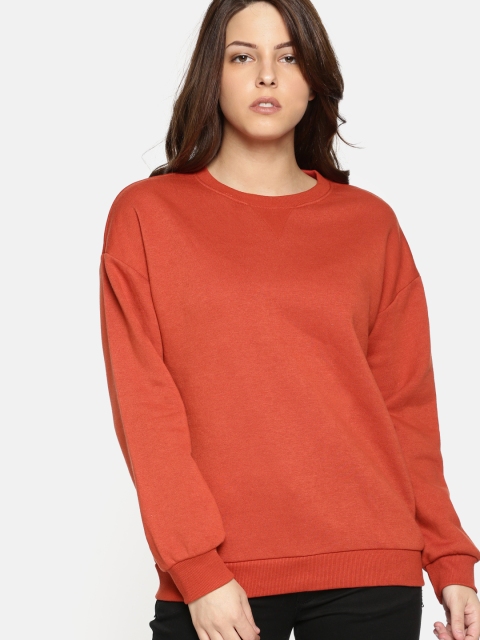 

FOREVER 21 Women Rust Orange Solid Sweatshirt