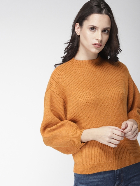 

FOREVER 21 Women Mustard Yellow Solid Pullover Sweater