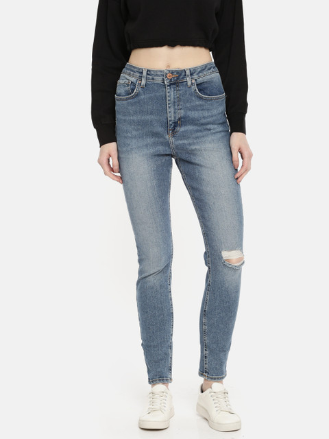 

FOREVER 21 Women Blue Slim Fit Mid-Rise Slash Knee Stretchable Jeans