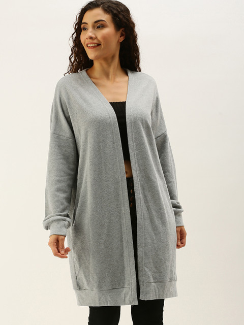

FOREVER 21 Women Grey Melange Front Open Sweatshirt