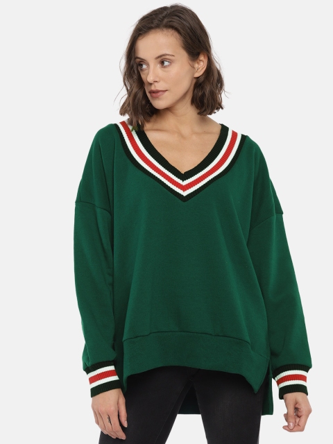 

FOREVER 21 Women Green Solid Sweatshirt