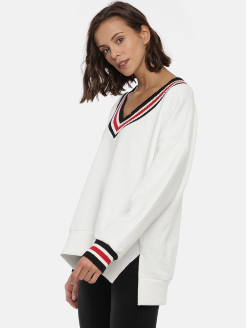 

FOREVER 21 Women White Solid Sweatshirt