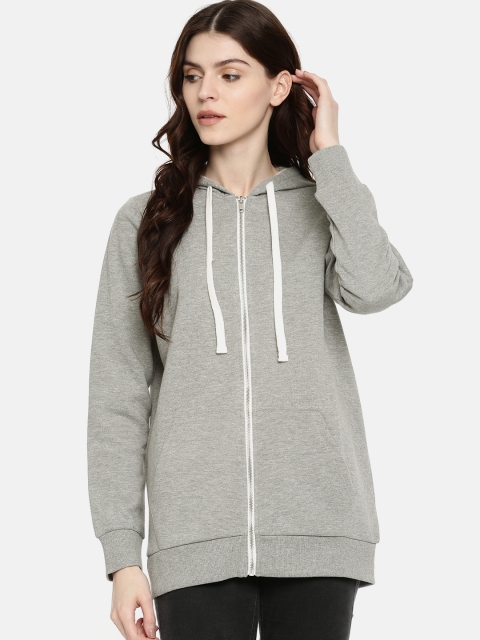 

FOREVER 21 Women Grey Melange Solid Hooded Sweatshirt