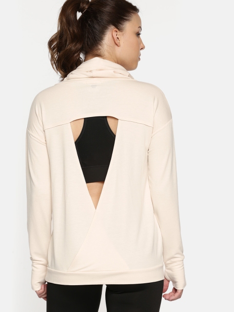 

FOREVER 21 Women Cream-Coloured Solid Styled Back Sweatshirt