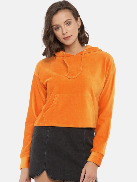 

FOREVER 21 Women Orange Solid Hooded Sweatshirt