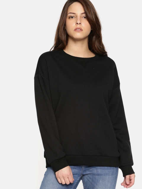 

FOREVER 21 Women Black Solid Sweatshirt