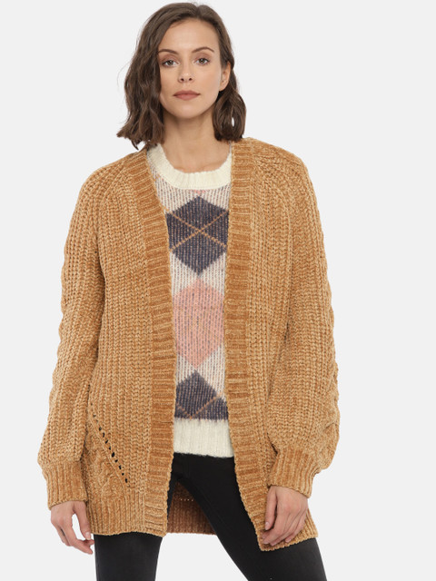 

FOREVER 21 Women Brown Self Design Front-Open Sweater