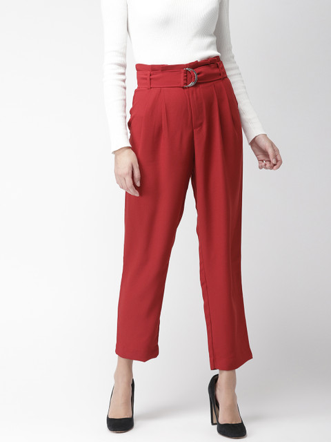 

FOREVER 21 Women Maroon Regular Fit Solid Parallel Trousers