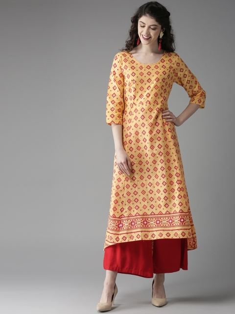 

Moda Rapido Women Yellow & Red Printed A-Line Kurta