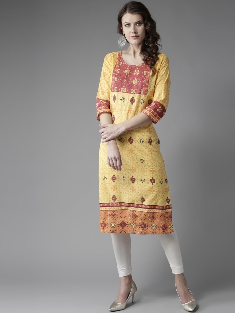 

Moda Rapido Women Yellow & Orange Printed Straight Kurta