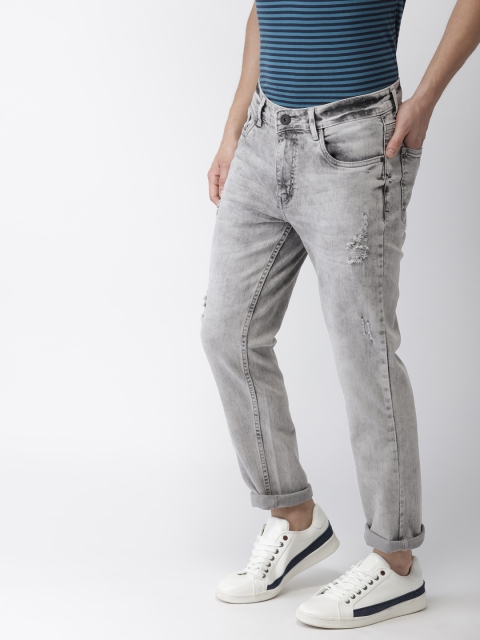 

Mast & Harbour Men Grey Slim Tapered Fit Mid-Rise Low Distress Stretchable Jeans