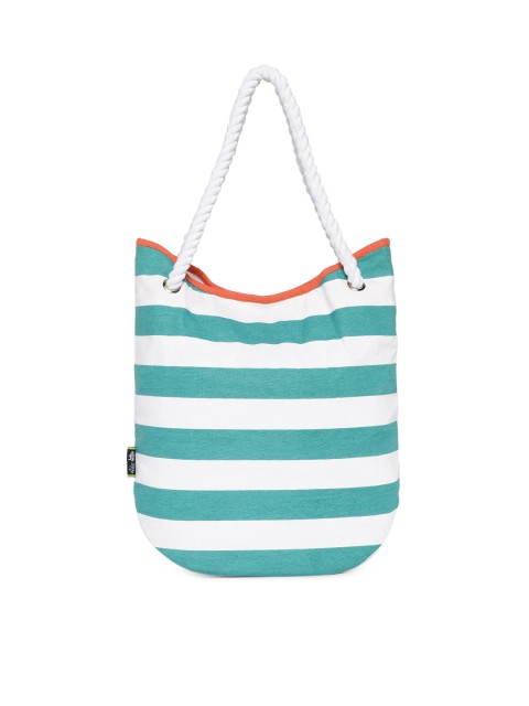 

Kanvas Katha Sea Green & White Striped Tote Bag