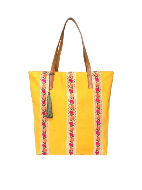 

Kanvas Katha Yellow Embroidered Tote Bag