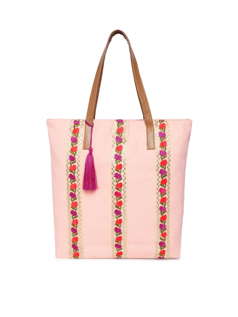 

Kanvas Katha Pink Embroidered Tote Bag