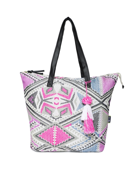 

Kanvas Katha White & Pink Self Design Tote Bag