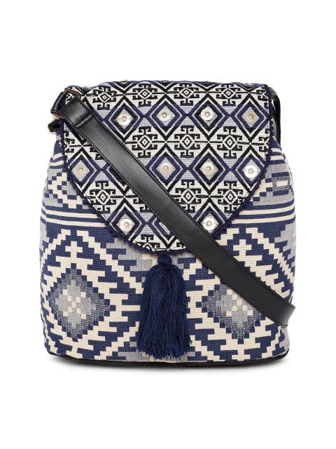 

Kanvas Katha Navy Blue & White Self Design Sling Bag