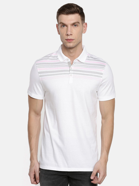 

Calvin Klein Jeans Men White & Pink Striped Polo Collar T-shirt