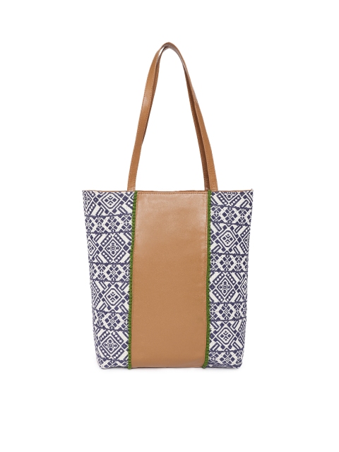 

Kanvas Katha Tan Brown & Blue Printed Shoulder Bag