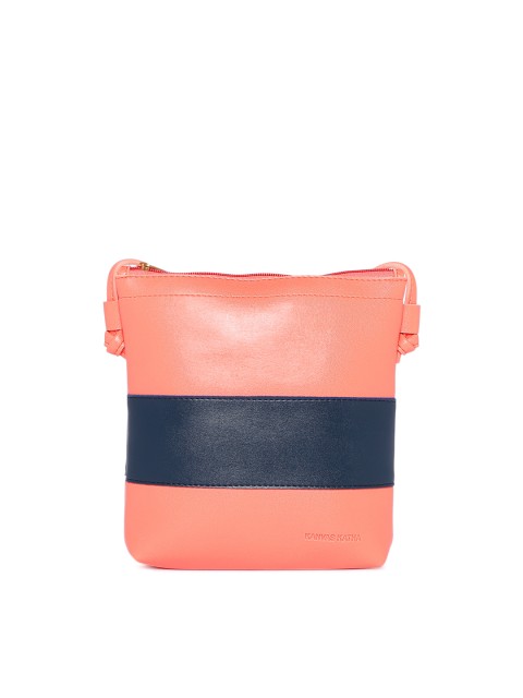

Kanvas Katha Pink & Navy Blue Colourblocked Sling Bag
