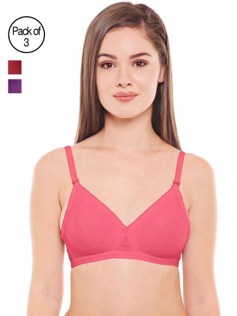

Bodycare Pack of 3 Solid Non-Wired Non Padded T-shirt Bras E5551CODPUMH, Coral