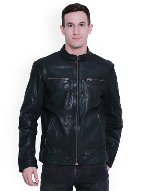 

Roadies by Justanned Men Green Solid Leather Jacket