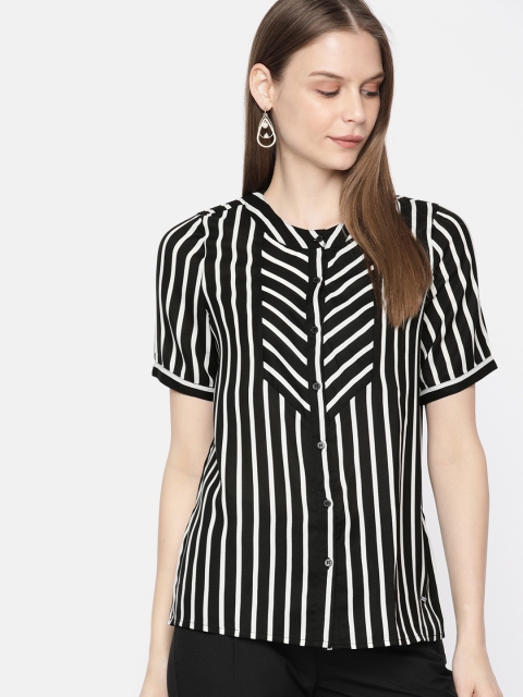 

Vero Moda Women Black & White Regular Fit Striped Casual Shirt