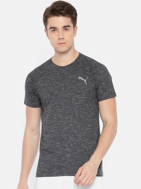 

Puma Men Charcoal Grey Solid Slim Fit Evostripe Spaceknit T-Shirt