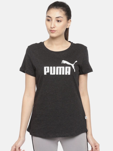 

Puma Women Charcoal Grey Regular Fit ESS Logo Tee Printed T-shirt