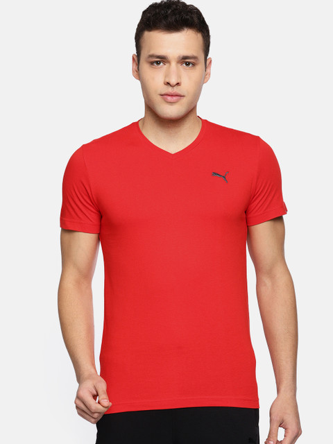 

Puma Men Red Solid V-Neck T-shirt