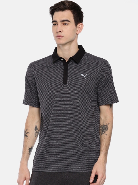 

Puma Men Black Striped Polo Collar T-shirt
