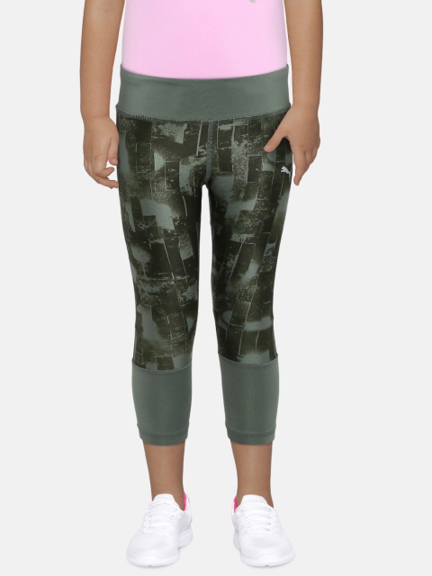 

Puma Girls Olive Green & Black Printed Explosive Laurel Wreath AOP Tights