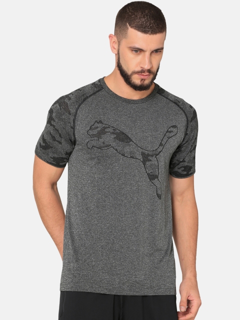 

Puma Men Charcoal Grey & Black Self Design Tec Sports EvoKNIT Seamless DryCell T-shirt