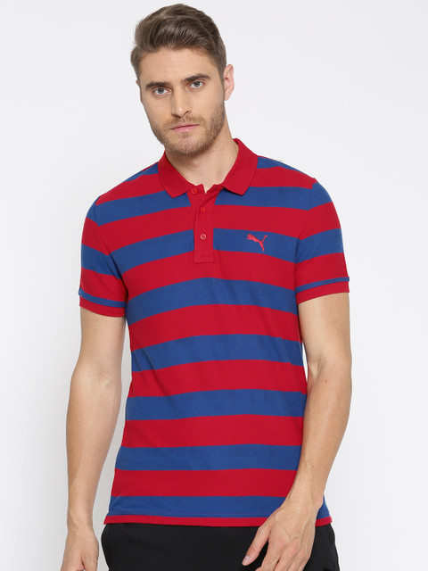 

Puma Men Red & Blue ESS Striped Pique Polo T-shirt