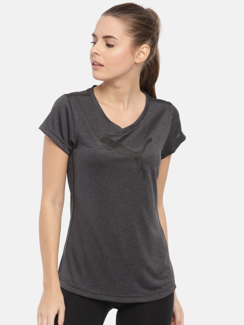 

Puma Men Charcoal Grey Solid Heather Cat dryCELL Round Neck T-shirt