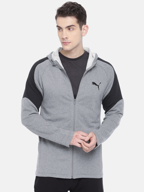

Puma Men Grey Melange Slim Fit Solid Evostripe Move FZ Hoody Sporty Jacket