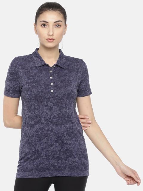

Puma Women Navy Blue W Evoknit Polo Peacoat Dry-Cell Self-Design T-shirt