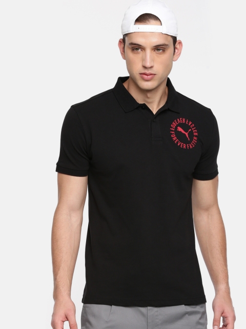 

Puma Men Black Solid Graphic Pique Polo II Collar T-shirt