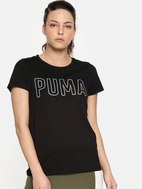 

Puma Women Black Regular Fit FUSION Elongated Dry-Cell Printed T-shirt