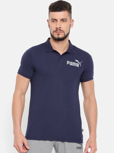 

Puma Men Navy Blue Solid Graphic Pique Polo Collar T-shirt