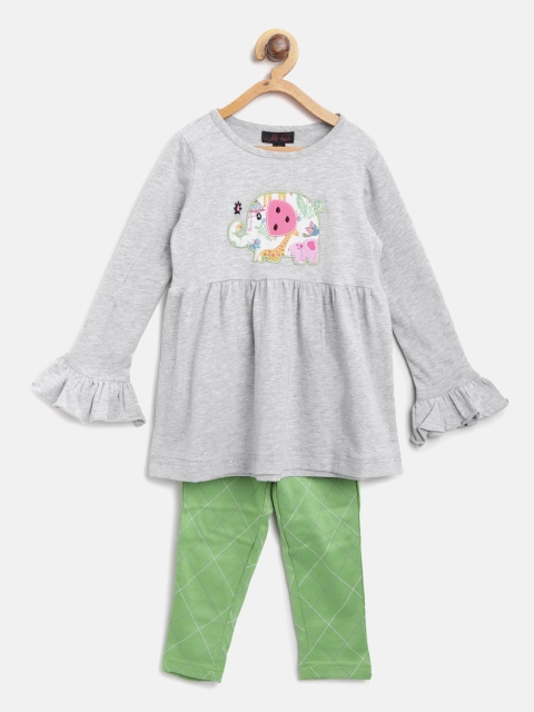 

pspeaches Girls Grey & Green Solid Top with Leggings