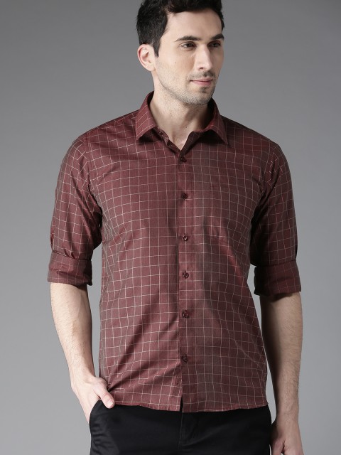 

DENNISON Men Rust Brown Smart Slim Fit Checked Casual Shirt