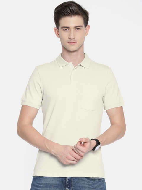 

SELECTED Men Off-White Self Design Polo Collar T-shirt