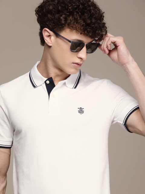 

SELECTED Men White Solid Polo Collar T-shirt