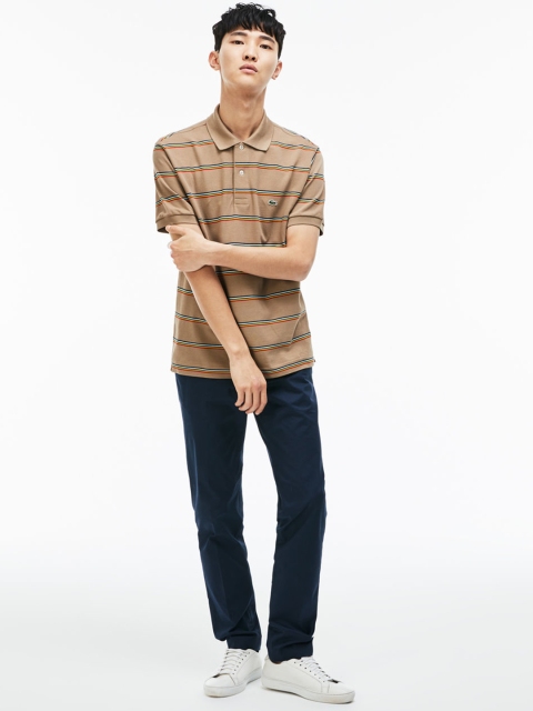 

Lacoste Men Brown Striped Polo Collar T-shirt
