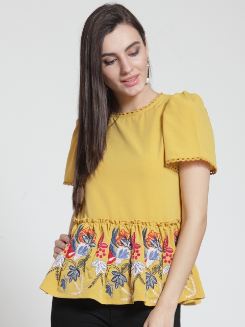 

plusS Women Yellow Printed Peplum Top